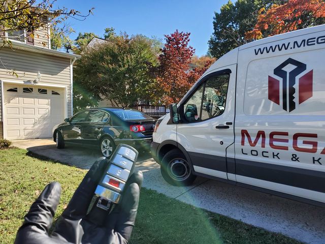 Mega Lock And Key van in a customer driveway on a mobile call